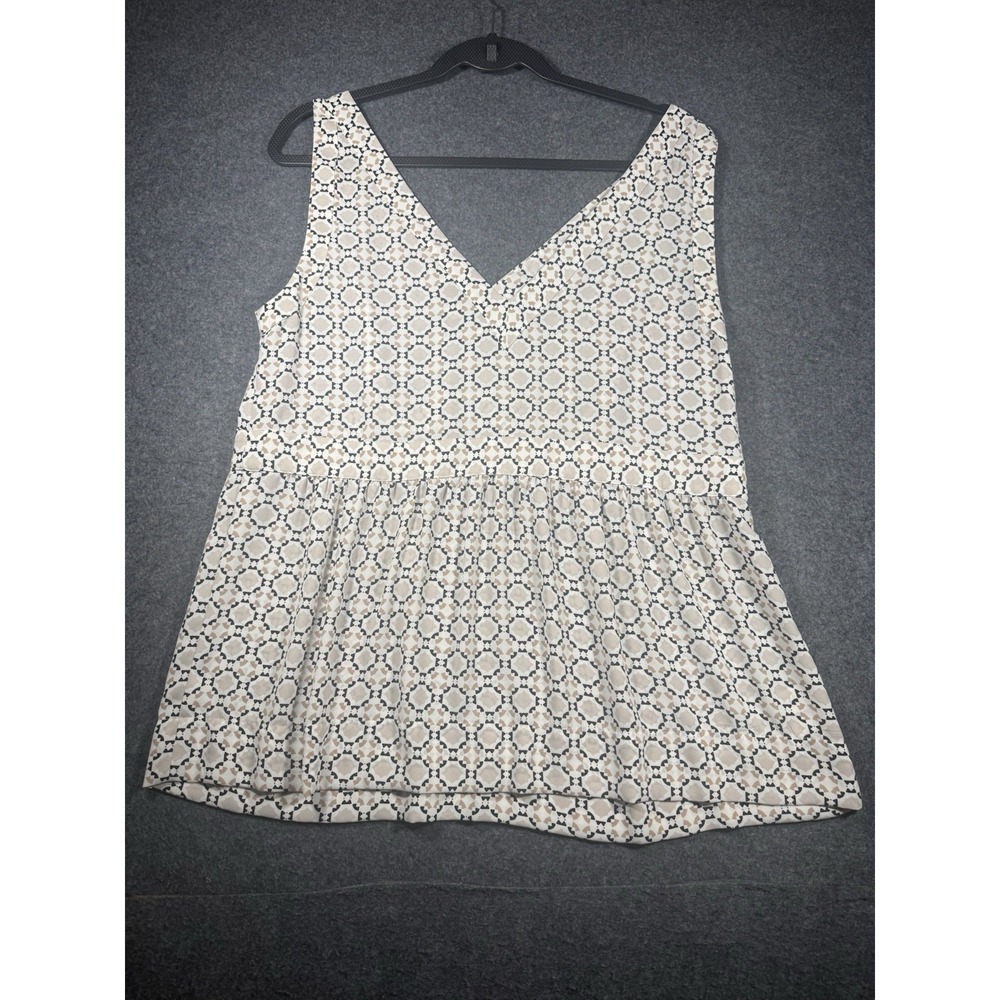 LOFT LIGHT BROWN and Black Geometric Print V-Neck Peplum‎ Tank Top Size 10